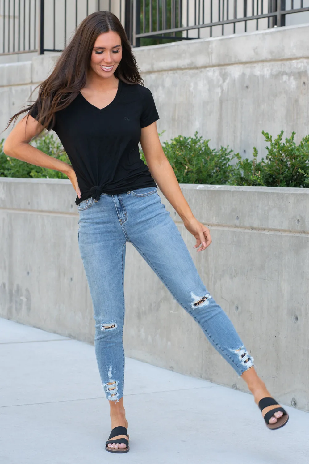 Leopard Patch High Rise Ankle Skinny