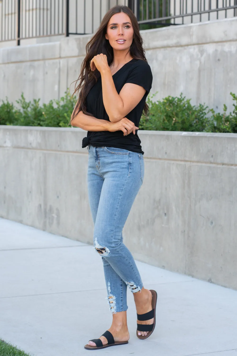 Leopard Patch High Rise Ankle Skinny