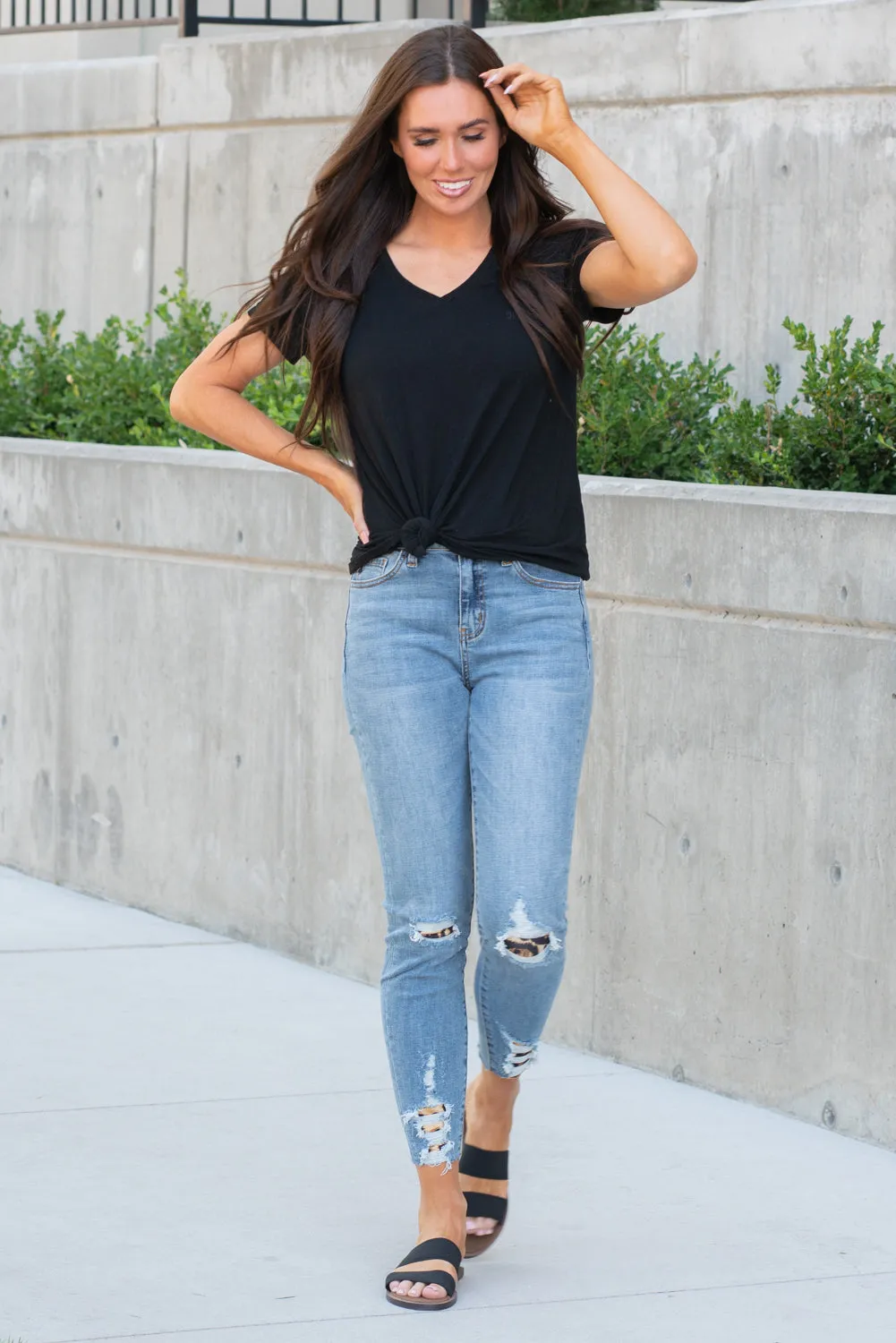 Leopard Patch High Rise Ankle Skinny