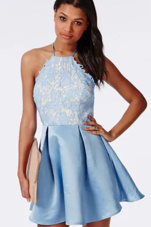 Light Blue Halter Short Prom Dress,Tie Back Appliques Cheap Homecoming Dress,Party Dress SH149