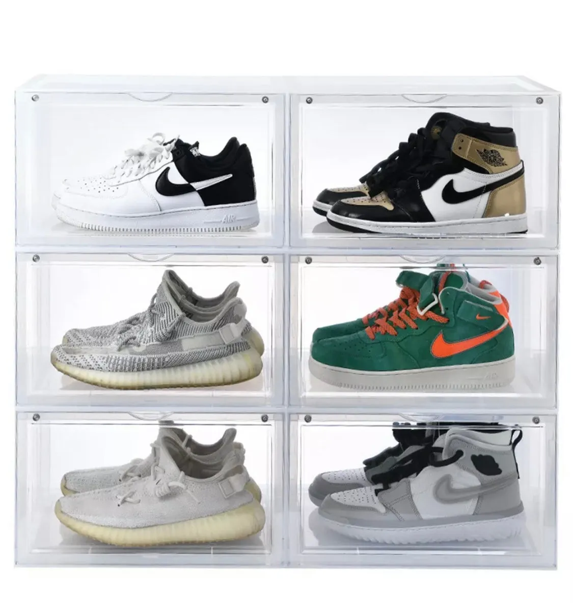 Magnetic Shoe Storage Box Drop Side/Front Sneaker Case Stackable Container XL - Crystal Clear