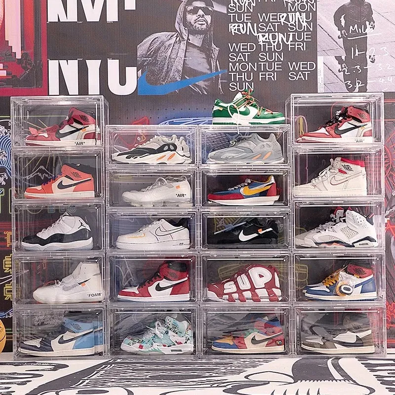 Magnetic Shoe Storage Box Drop Side/Front Sneaker Case Stackable Container XL - Crystal Clear