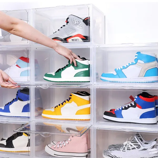 Magnetic Shoe Storage Box Drop Side/Front Sneaker Case Stackable Container XL - Crystal Clear