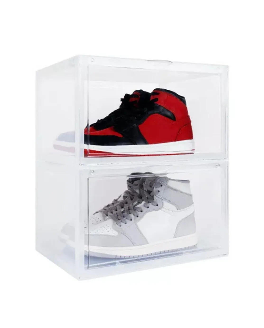 Magnetic Shoe Storage Box Drop Side/Front Sneaker Case Stackable Container XL - Crystal Clear