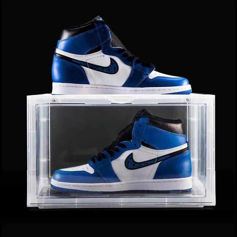 Magnetic Shoe Storage Box Drop Side/Front Sneaker Case Stackable Container XL - Crystal Clear