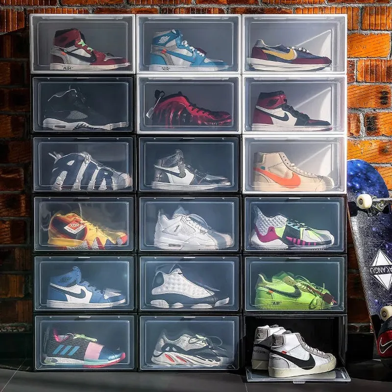 Magnetic Shoe Storage Box Drop Side/Front Sneaker Case Stackable Container XL - Crystal Clear