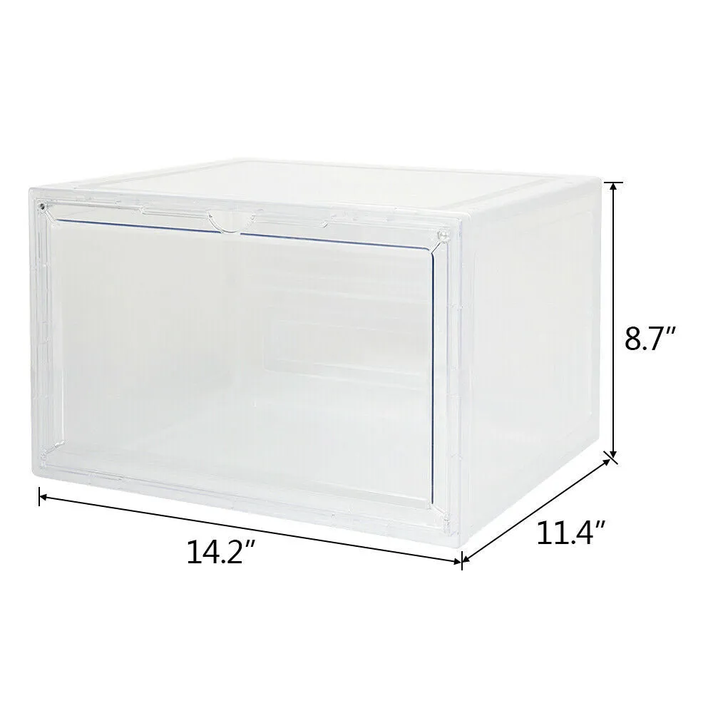 Magnetic Shoe Storage Box Drop Side/Front Sneaker Case Stackable Container XL - Crystal Clear