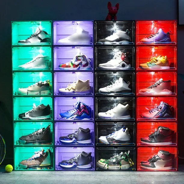 Magnetic Shoe Storage Box Drop Side/Front Sneaker Case Stackable Container XL - Crystal Clear