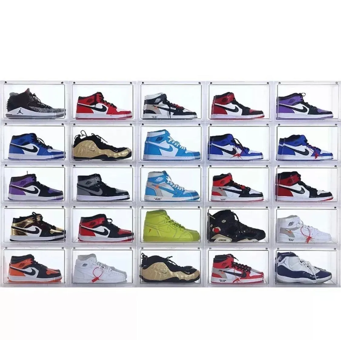 Magnetic Shoe Storage Box Drop Side/Front Sneaker Case Stackable Container XL - Crystal Clear