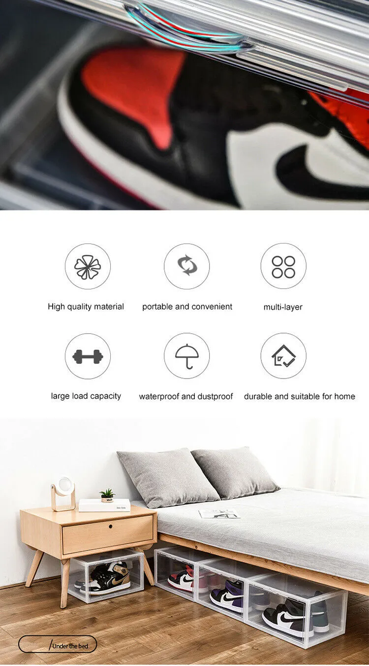 Magnetic Shoe Storage Box Drop Side/Front Sneaker Case Stackable Container XL - Crystal Clear