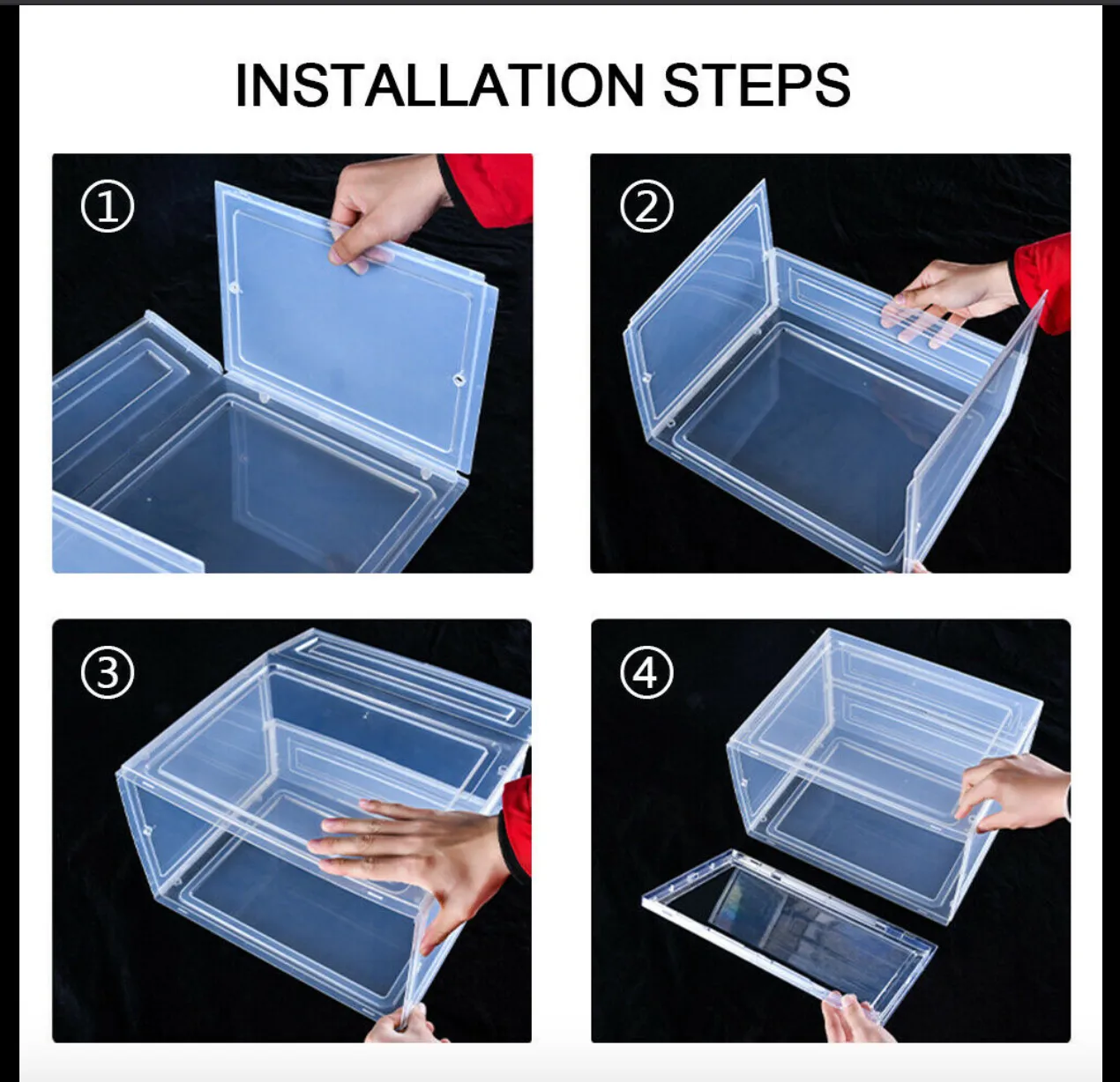 Magnetic Shoe Storage Box Drop Side/Front Sneaker Case Stackable Container XL - Crystal Clear