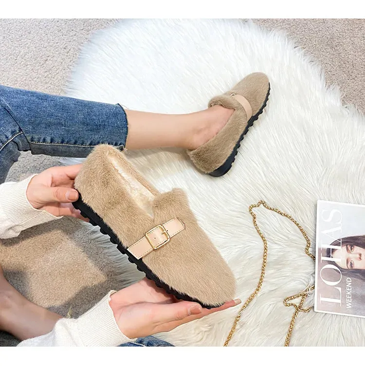Mary Jane Plush Slide Shoes