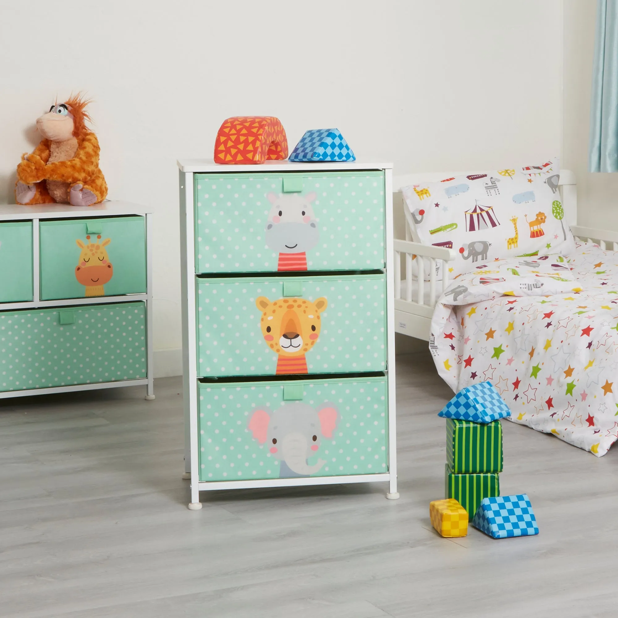 Montessori Jungle Safari Toy Storage with Drawers | Children's Bedside Table | 73 x 45 x 30cm