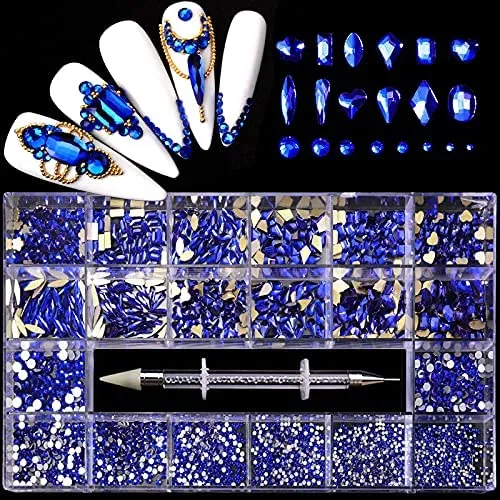 Nail Art AB Crystals Rhinestones Set - 3100pcs lridescent Nail Gems Diamonds Flatback Jewels for Nails Design, 12 Types of 600 Special-Shaped Diamonds   2500 Flat-Bottomed Rhinestones Kit