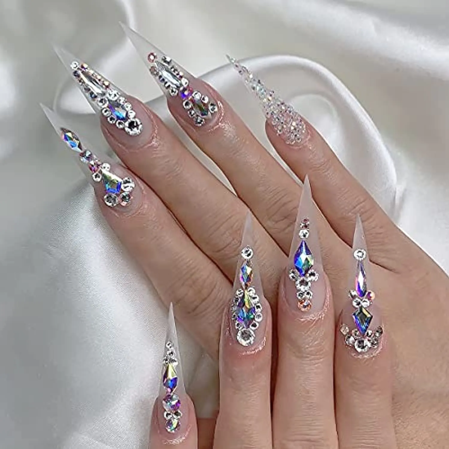 Nail Art AB Crystals Rhinestones Set - 3100pcs lridescent Nail Gems Diamonds Flatback Jewels for Nails Design, 12 Types of 600 Special-Shaped Diamonds   2500 Flat-Bottomed Rhinestones Kit