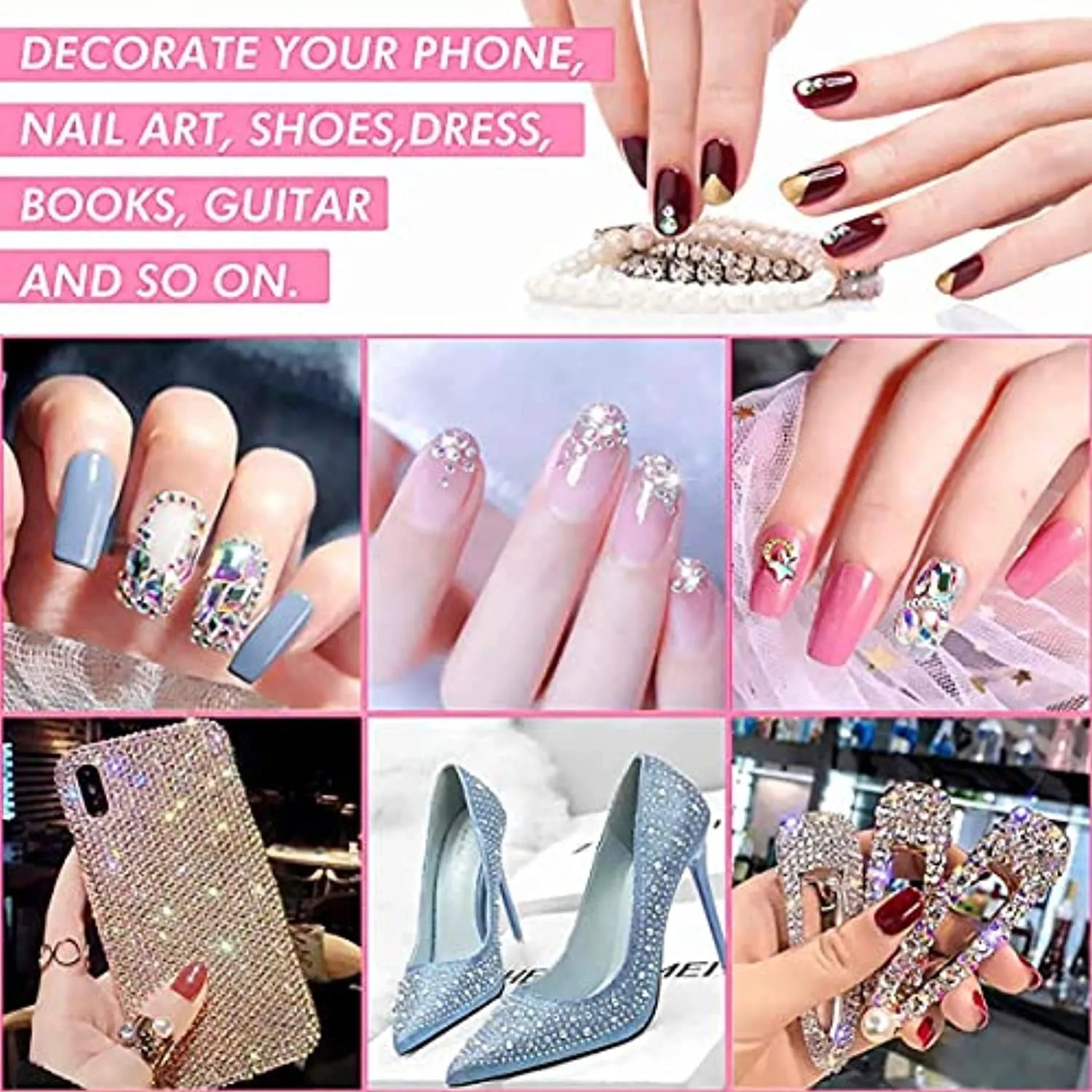 Nail Art AB Crystals Rhinestones Set - 3100pcs lridescent Nail Gems Diamonds Flatback Jewels for Nails Design, 12 Types of 600 Special-Shaped Diamonds   2500 Flat-Bottomed Rhinestones Kit