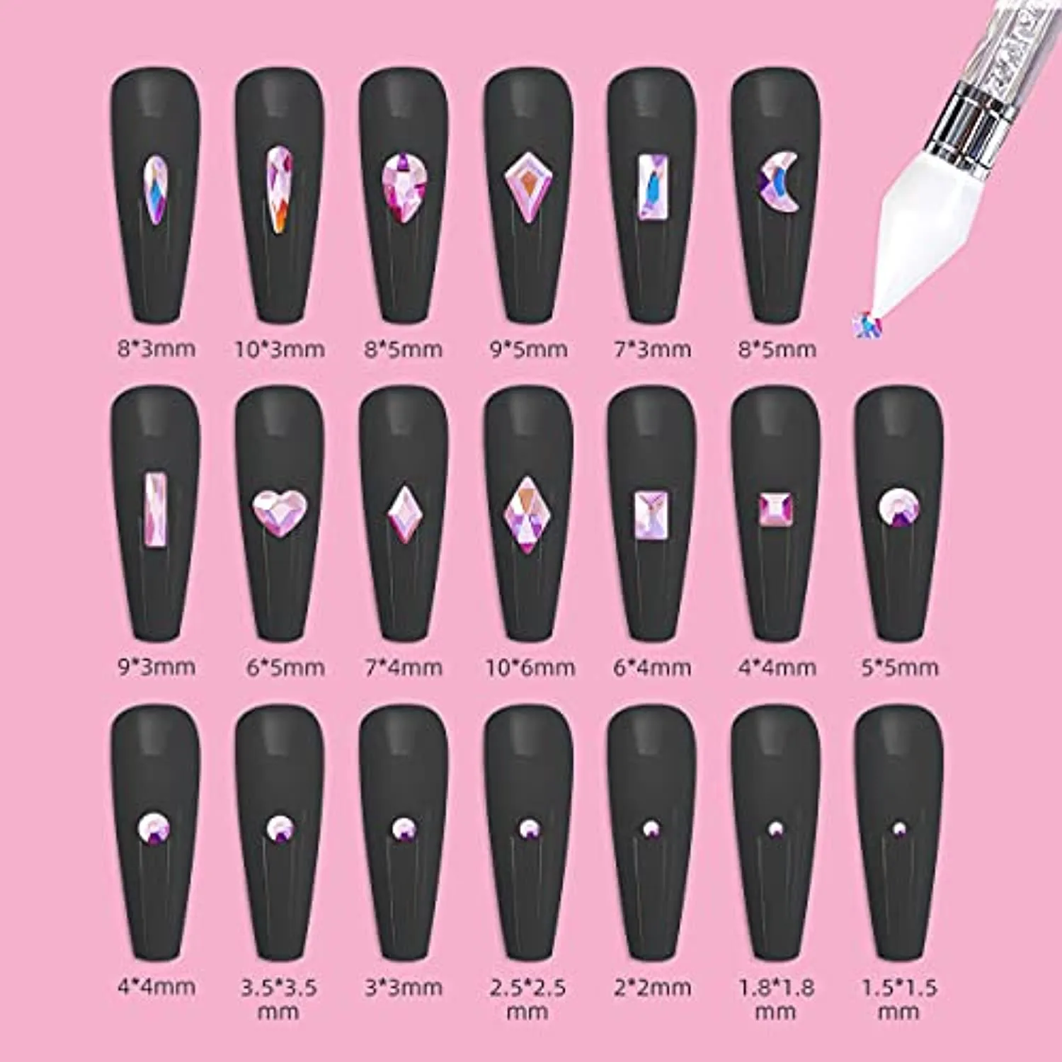 Nail Art AB Crystals Rhinestones Set - 3100pcs lridescent Nail Gems Diamonds Flatback Jewels for Nails Design, 12 Types of 600 Special-Shaped Diamonds   2500 Flat-Bottomed Rhinestones Kit