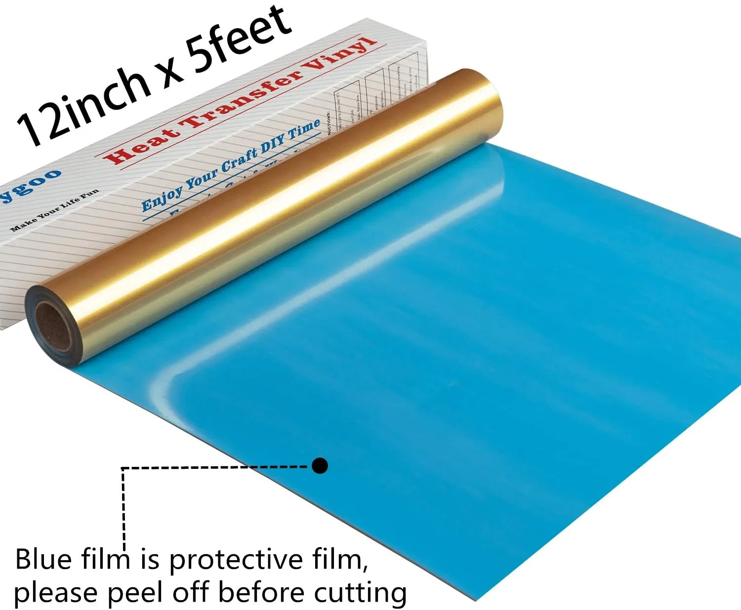 New Gold HTV Heat Transfer Vinyl 12Inch x5Feet Roll,PU Iron On Vinyl for Silhouette Cameo,Easy to Cut & Weed HTV Vinyl,Heat Transfer Vinyl for T-Shirts(Gold)