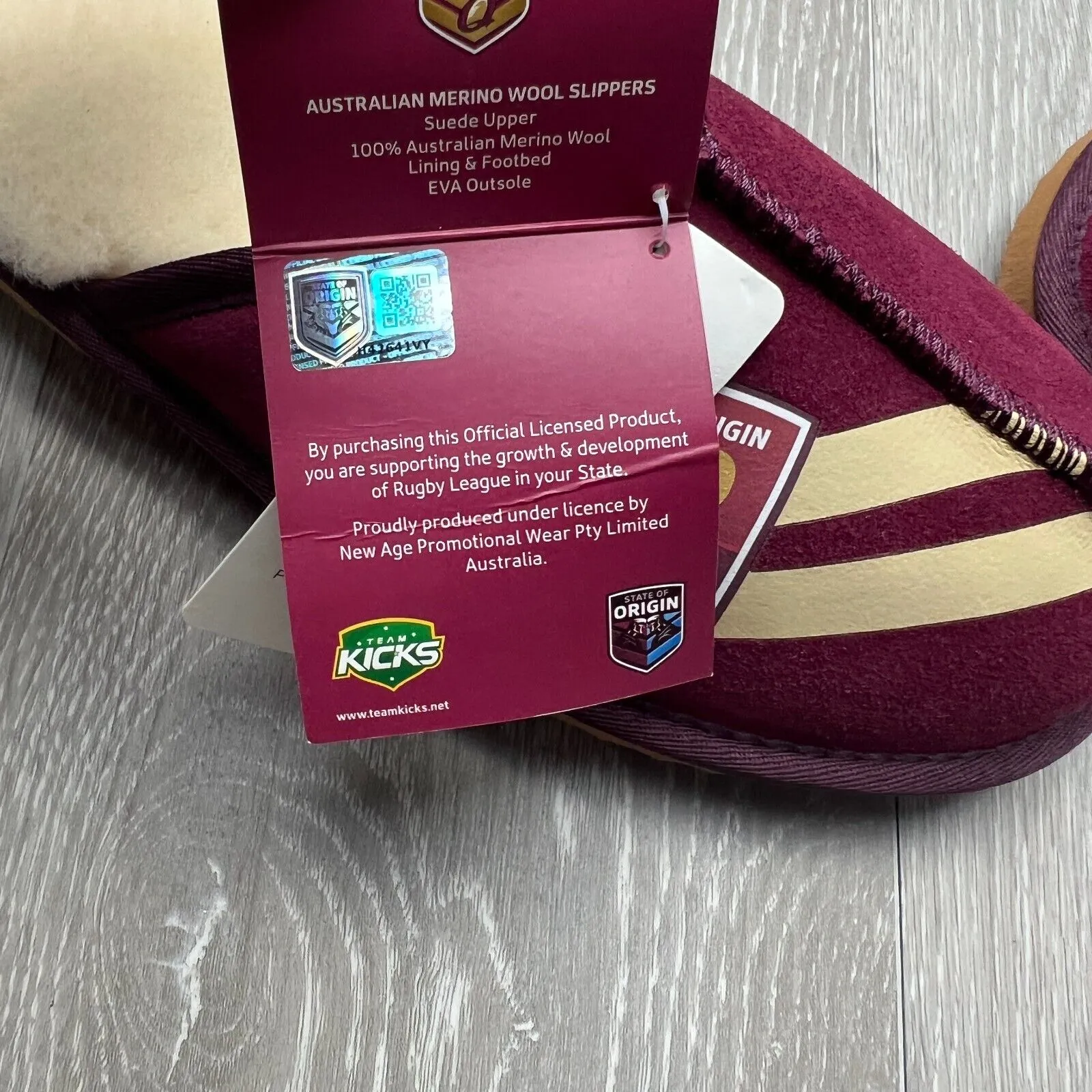 NRL Team Kicks Queensland Maroons Origin Merino Wool Slippers Size US W 8 / M 7