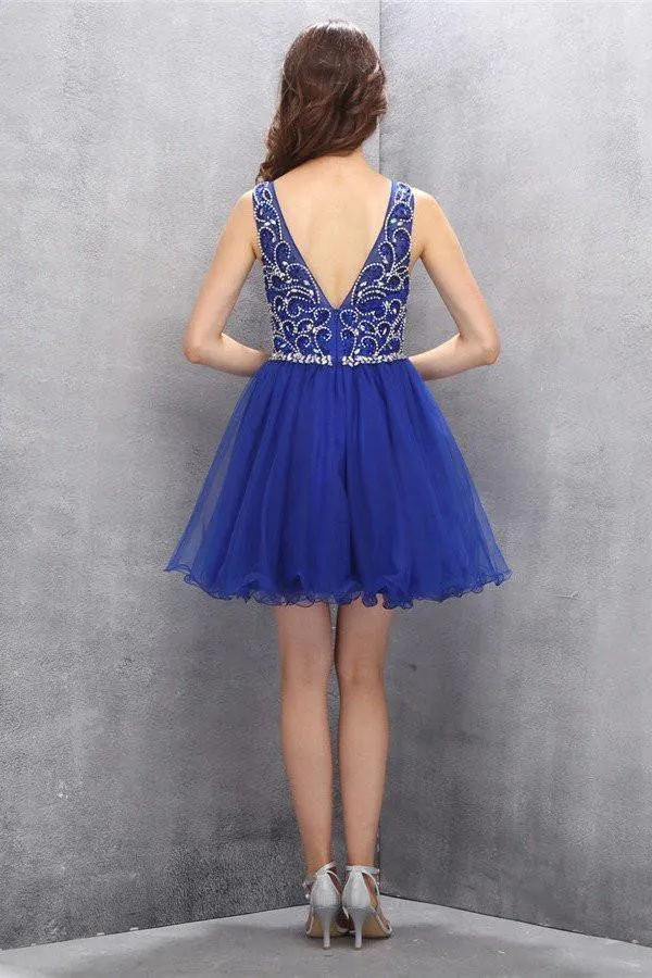 Organza Knee Length Homecoming Dresses with Beading PG011