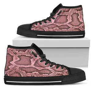 Pink Viper Snake Skin Print High Top Sneakers Custom Shoes with Black Soles Custom shoes