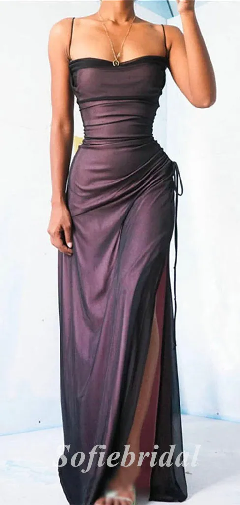 Sexy Chiffon Spaghetti Straps Side Slit Mermaid Long Prom Dresses ,PD0764