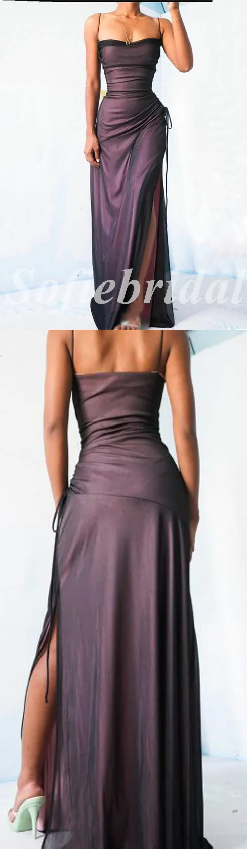 Sexy Chiffon Spaghetti Straps Side Slit Mermaid Long Prom Dresses ,PD0764