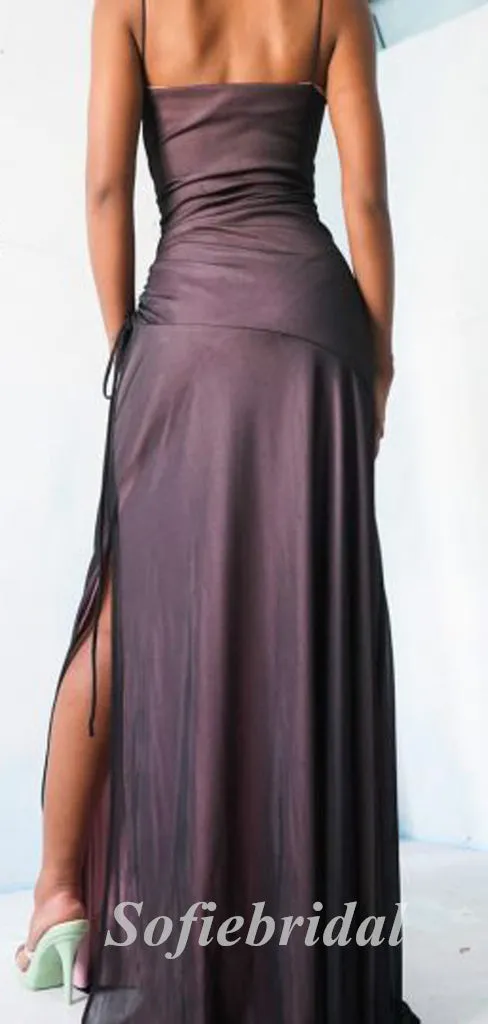 Sexy Chiffon Spaghetti Straps Side Slit Mermaid Long Prom Dresses ,PD0764