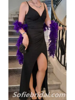 Sexy Satin Spaghetti Straps V-Neck Open Back Mermaid Long Prom Dresses,SFPD0276