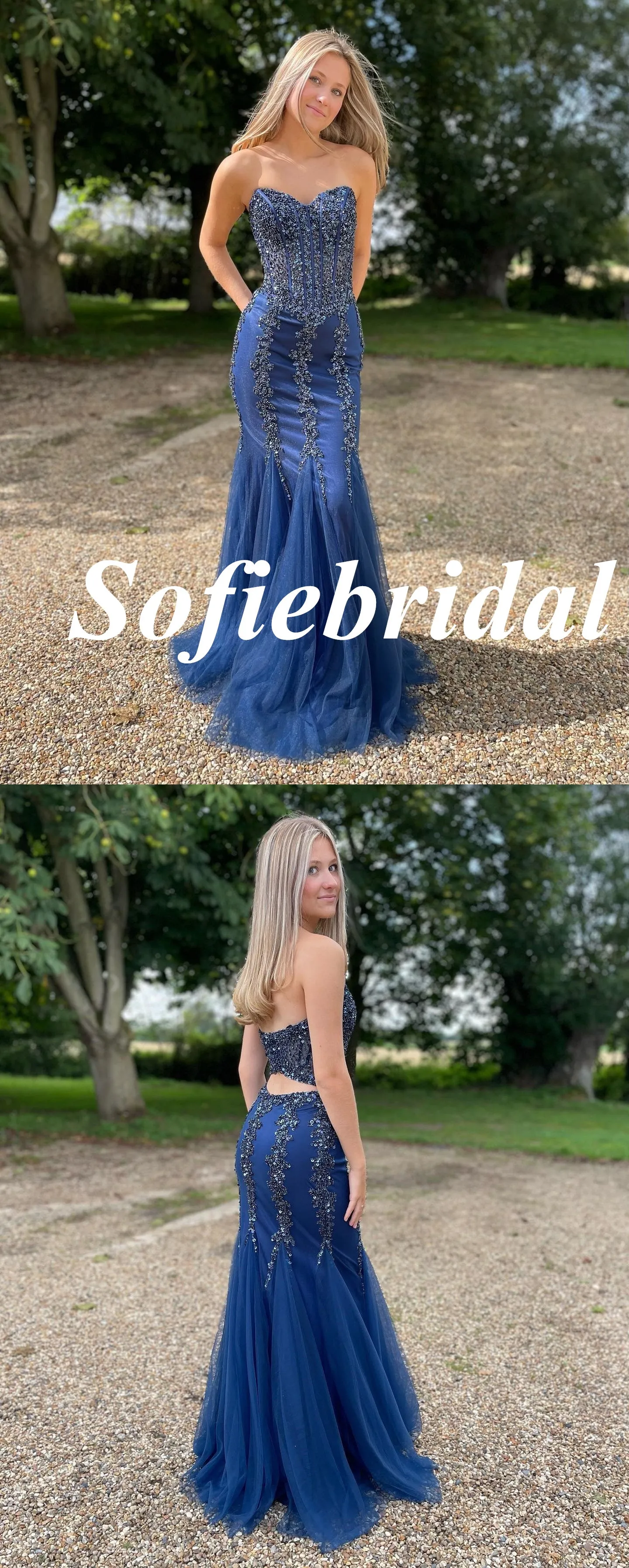 Sexy Tulle And Satin Sweetheart V-Neck Mermaid Long Prom Dresses With Sequin, PD0933
