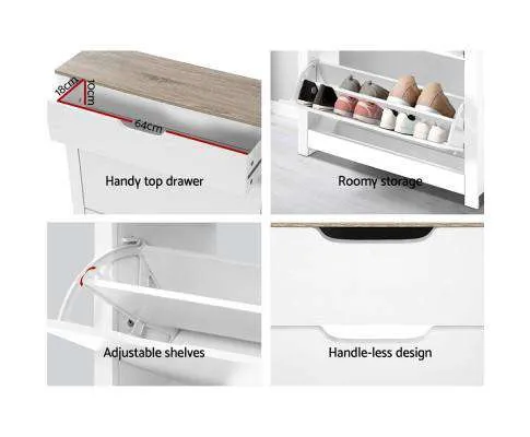 Shoe Cabinet Rack Storage Organiser Cupboard Shelf Drawer 16 Pairs White