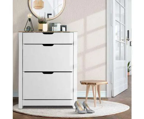 Shoe Cabinet Rack Storage Organiser Cupboard Shelf Drawer 16 Pairs White