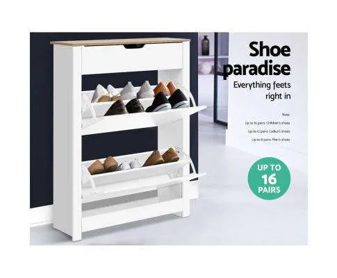 Shoe Cabinet Rack Storage Organiser Cupboard Shelf Drawer 16 Pairs White