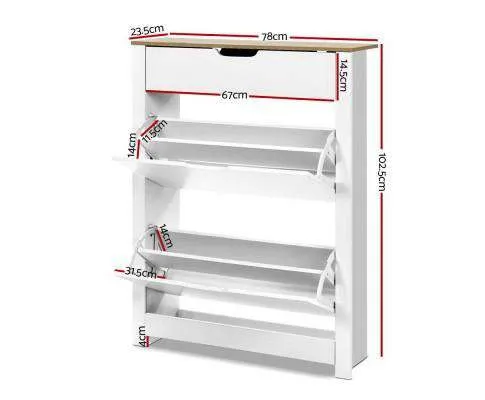Shoe Cabinet Rack Storage Organiser Cupboard Shelf Drawer 16 Pairs White