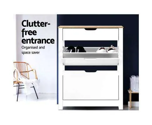Shoe Cabinet Rack Storage Organiser Cupboard Shelf Drawer 16 Pairs White