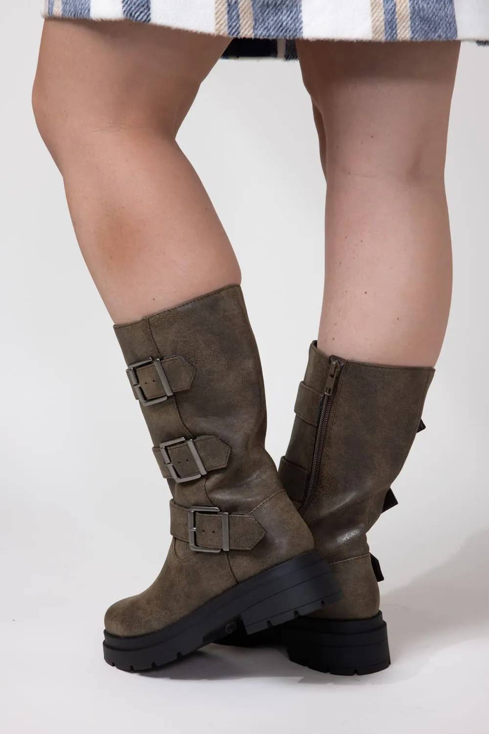 Soda Warford Three Buckled Belt Boots for Women in Brown | WARFORD-S BROWN