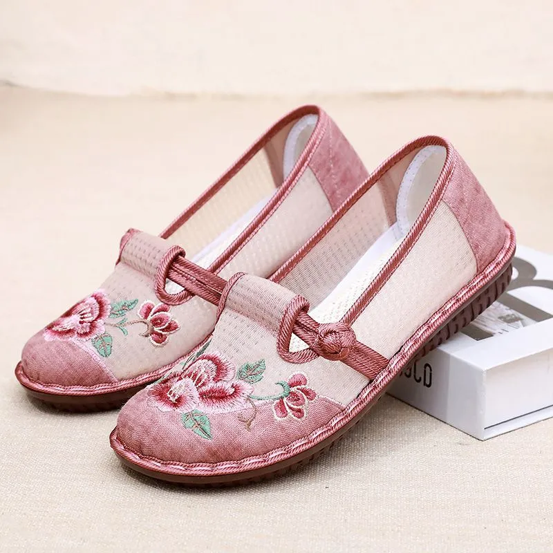 Soft Bottom Ethnic Breathable Embroidered Shoes Middle-aged And Elderly