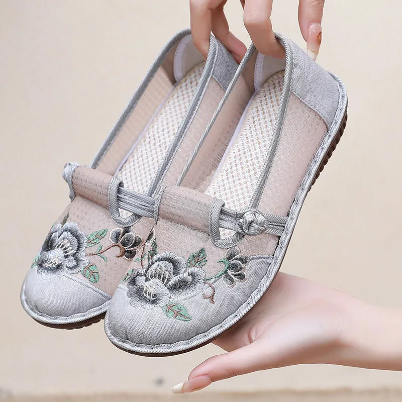 Soft Bottom Ethnic Breathable Embroidered Shoes Middle-aged And Elderly