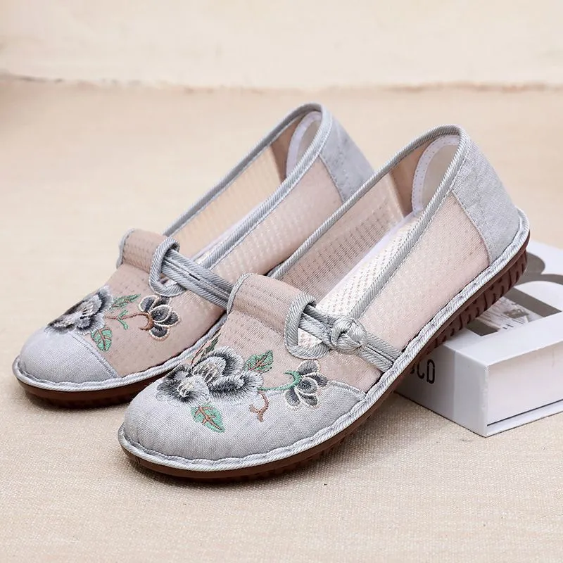 Soft Bottom Ethnic Breathable Embroidered Shoes Middle-aged And Elderly