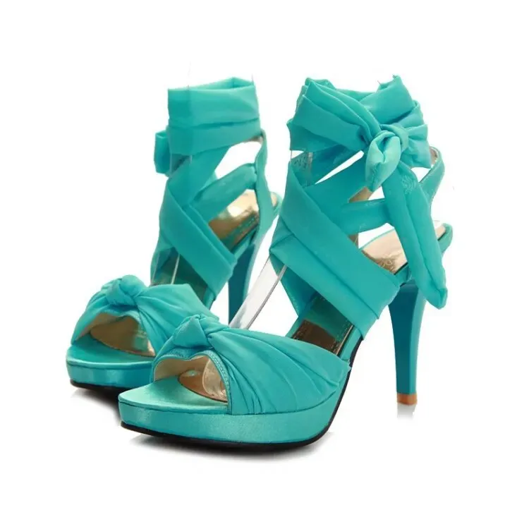 Soft Leather Ribboned Lace Up High Heel