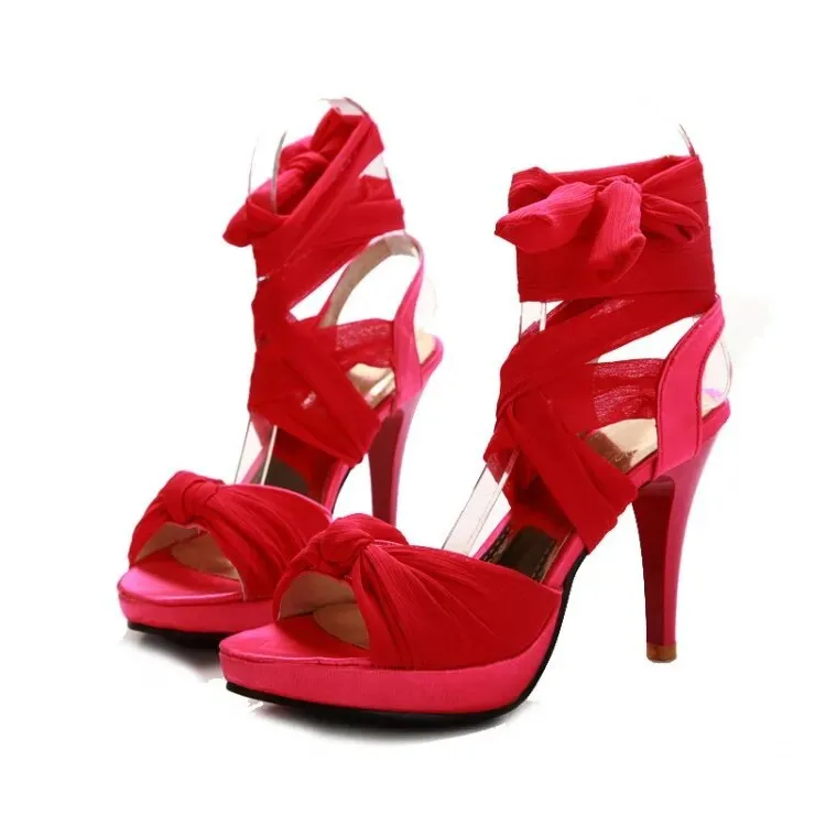 Soft Leather Ribboned Lace Up High Heel
