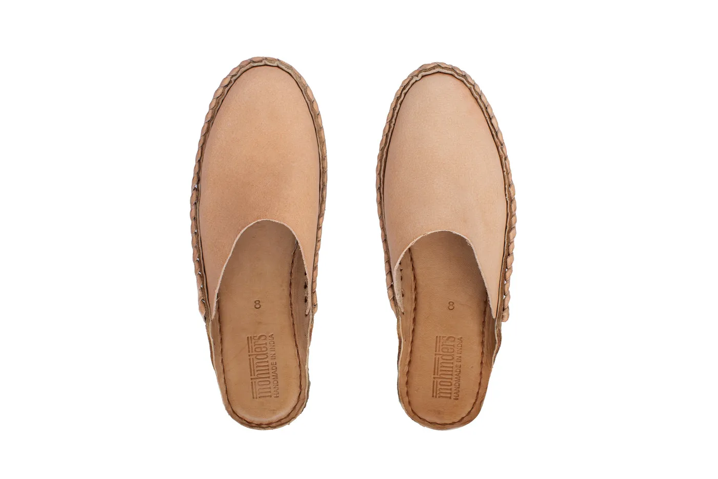 Solid Leather Slides in Bone