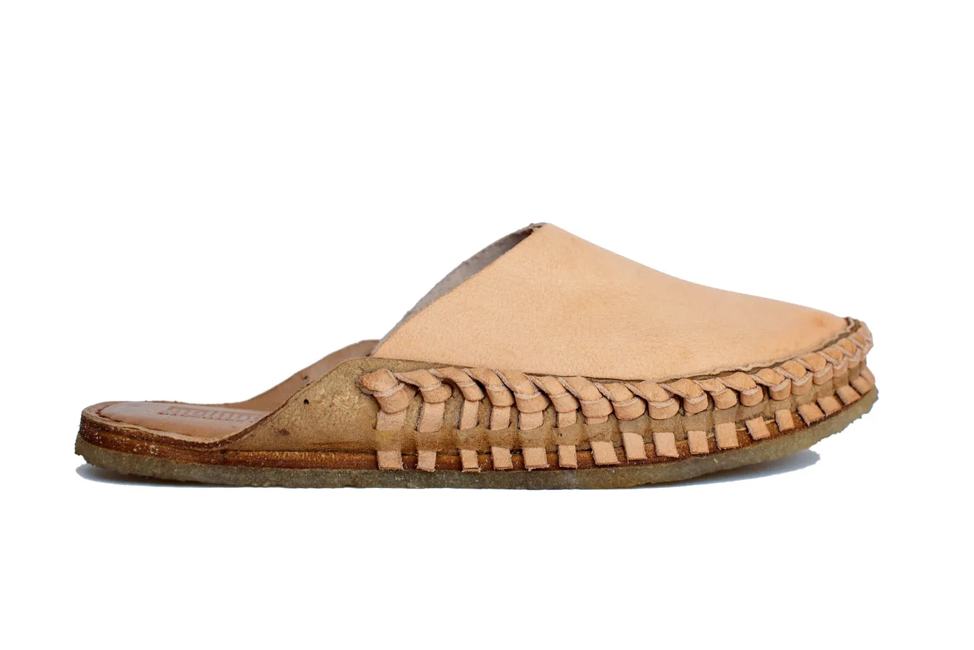 Solid Leather Slides in Bone