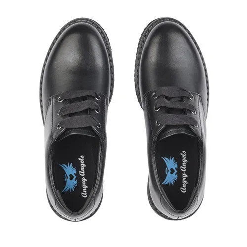 Start Rite Angry Angels Impact - Black Leather Lace Up School Shoes