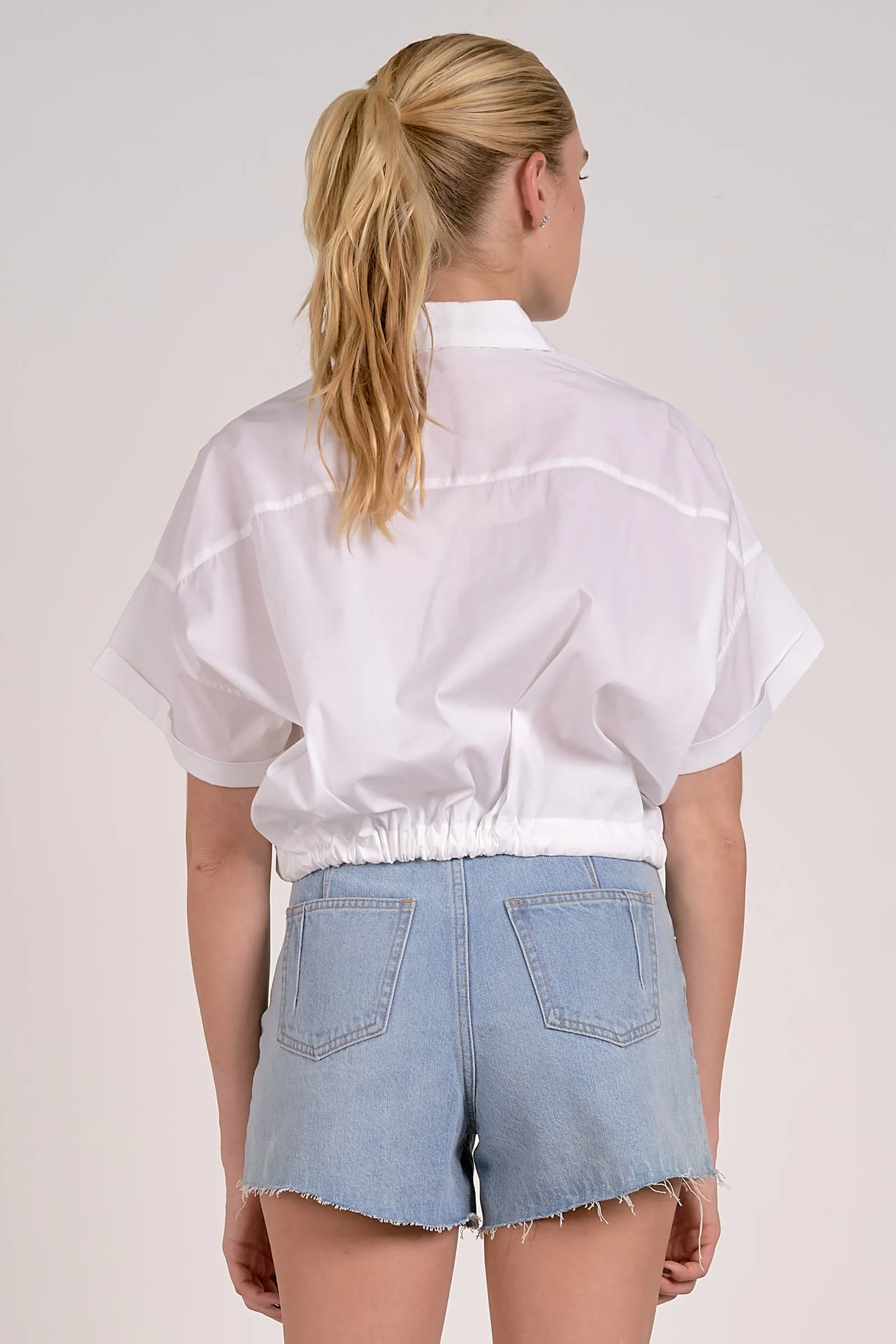 The Tori Short Sleeve Button Down Tie Hem Top