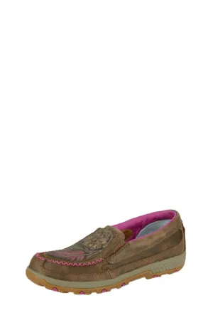 Twisted X Mocs Womens Tooled Cell-Stretch Brown/Pink