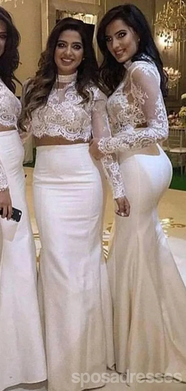 Two Piece Lace Applique Long Sleeves Bridesmaid Dresses Online, WG805