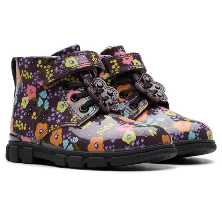 UK 9 Plum Flowers Patent Evyn Boots