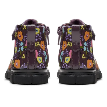 UK 9 Plum Flowers Patent Evyn Boots
