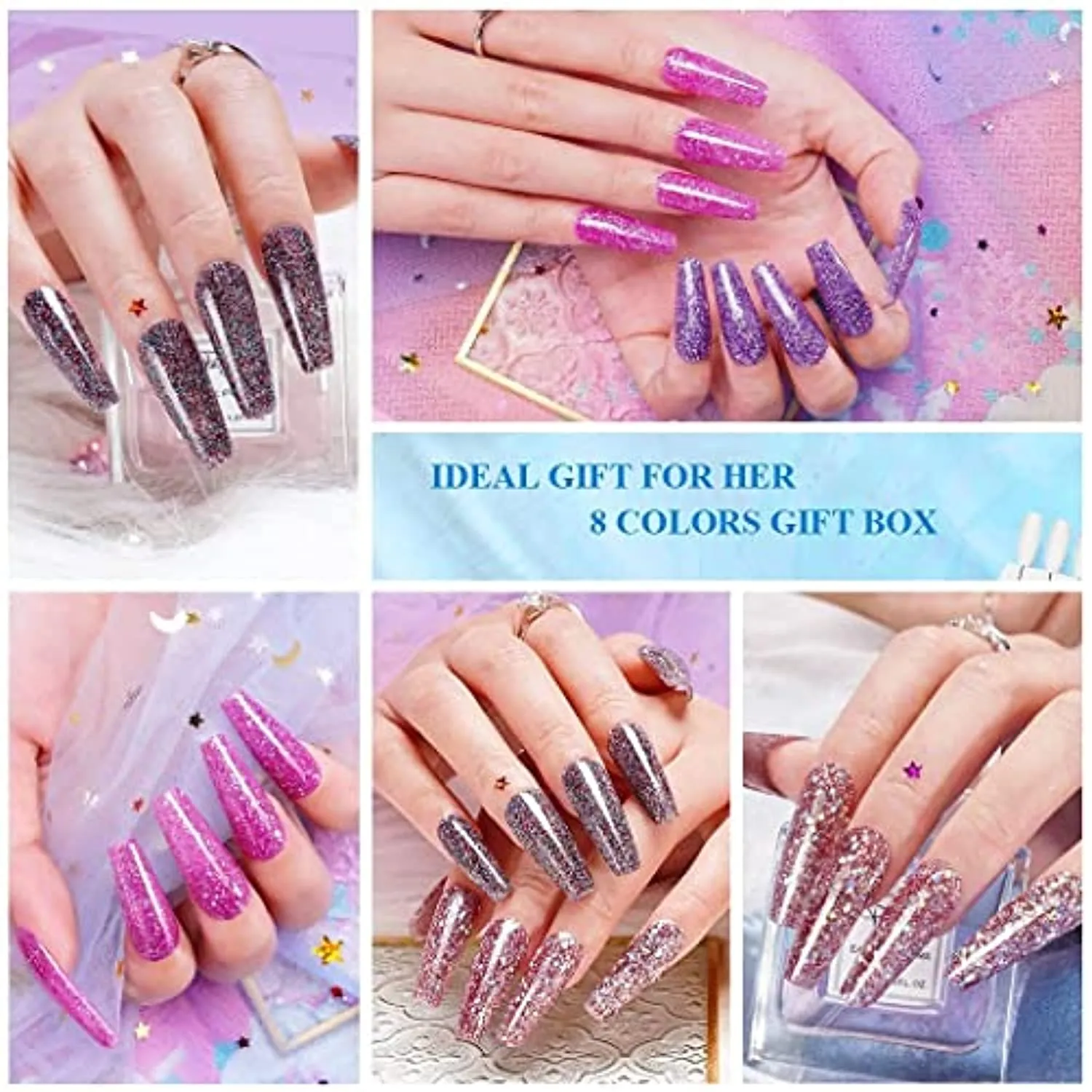 wakaniya Nail Dip Powder Kit-43Pcs Dipping Powder Kit Starter Set Glitter and Sparkle Nail Powders with Liquid Set and Nail Tools